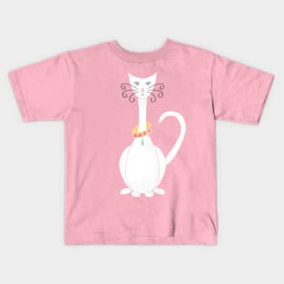 Pink and white cat wearing a precious stone necklace Kids T-Shirt